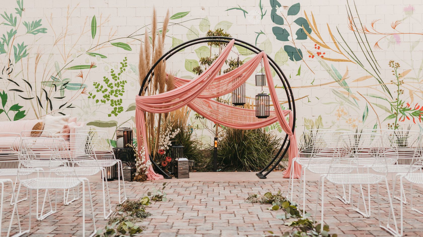 Boho Arch at The Piccolo in the courtyard